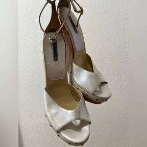 Versace White Leather Wedge Sandals | Gold Medusa Hardware | Size 10